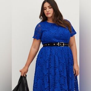 Torrid Midi Lace Fit-and-Flare Dress in Electric Blue